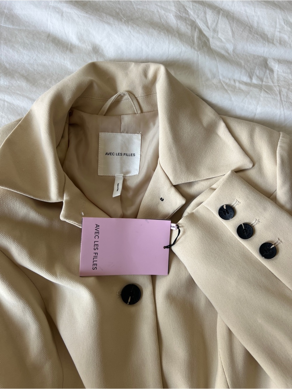 Cream Long Overcoat with Belt - Picture 6 of 14